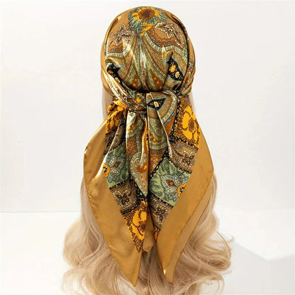 Satin Square Scarf – Elegant 2025 Print Hijab, Shawl & Hair Wrap