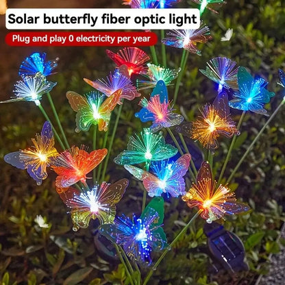 1PC 6-Head LED Solar Fiber Optic Butterfly Lights, 2 Modes Outdoor Idea Landscape Lighting For Garden,Pathways, Lawn, Patio,Yard