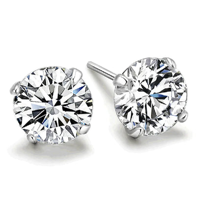 925 Sterling Silver Zircon Crystal 4 Claw Cut Stud Earrings | Fine Jewelry for Women