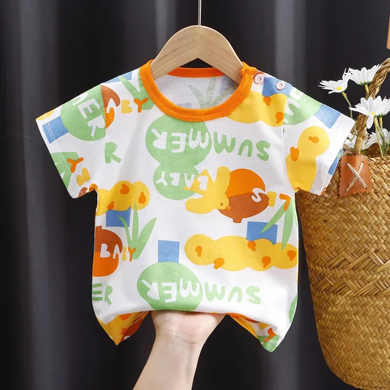 Kids Cartoon Cotton T-Shirt – Soft Summer Tee for Babies and Toddlers, Unisex Casual Top
