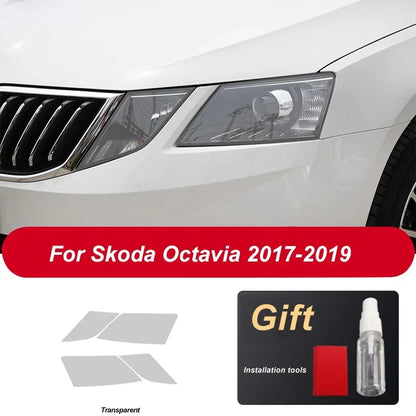 Car Headlight Protective Film Headlamp Restoration Transparent Black TPU Sticker For Skoda Octavia 2017 2018 2019 Accessories