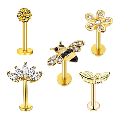 5pcs Mixed Heart Tragus Stud Earring Set | Cartilage Helix Lip Piercing Jewelry