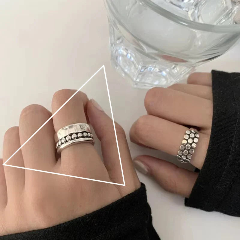 PANJBJ Real 925 Sterling Silver Retro Round Ring | Vintage Fine Jewelry for Women
