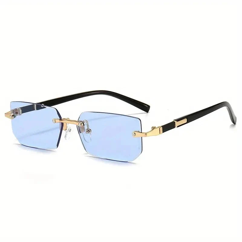 Rimless Rectangle Sunglasses – Small Square Mirror Lens Sun Shades for Women & Men