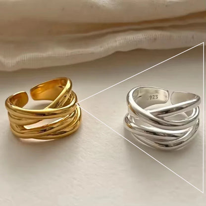 VENTFILLE 925 Sterling Silver Twisted Croissant Ring | Minimalist Chunky Geometric Jewelry