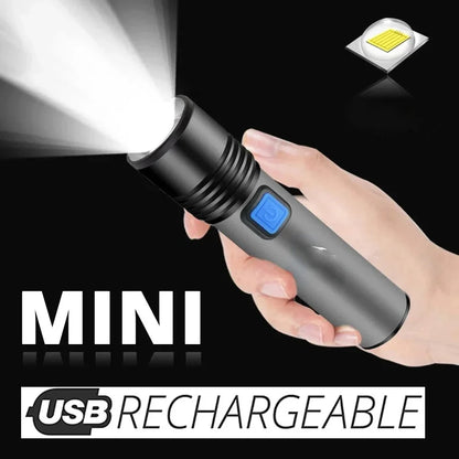 USB Rechargeable LED Flashlight | 1200mAh Waterproof Zoomable Camping Light