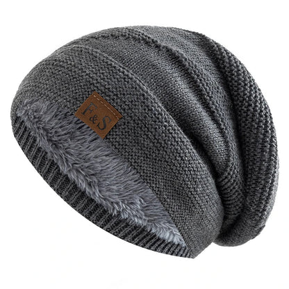Unisex Slouchy Fur-Lined Winter Beanie Warm Knit Hat for Men & Women