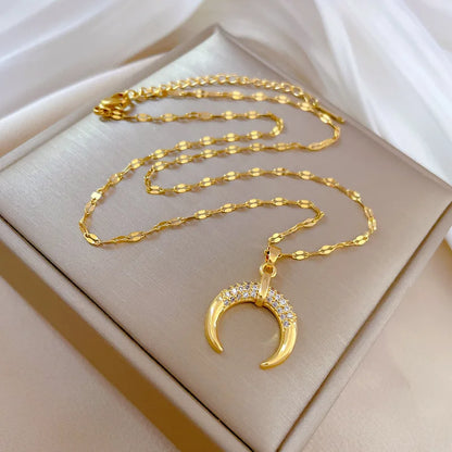Crescent Moon Pendant Necklace | Vintage Stainless Steel Choker for Women
