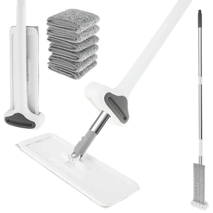 Microfiber Flat Mop 360 ° Rotating Flat Floor Mop Self Wringing Dust Mop with Dewatering Scraper for Kitchen Home Cleaning Mop
