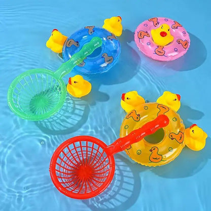 Bath Toy Set for Toddlers | Floating Duck Bath Toys with Fishing Net and Swimming Rings