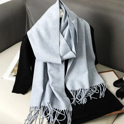 62-Color Winter Cashmere Scarf – Warm Tassel Pashmina Wrap for Women