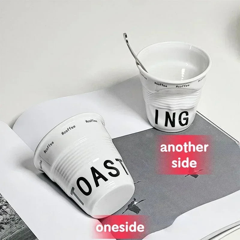 6.7oz Korean Style Cups and Mugs Coffee Mug White Ceramic Nordic Wrinkle Cup 200ml Drinking Coffe Tumbler English Letter