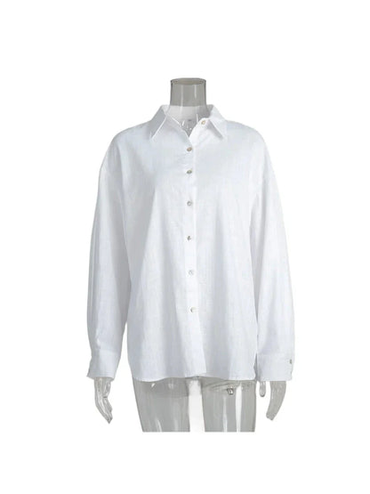 Women’s 100% Cotton Casual Shirt – Spring Summer Loose Fit Button-Down Cardigan Blouse, Solid Color Lightweight Top