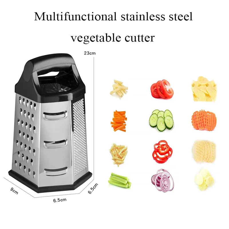 6-Side Stainless Steel Box Grater – Multifunctional Cheese and Vegetable Slicer Shredder with Non-Slip Base