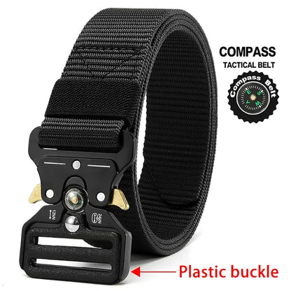 Unisex Tactical Nylon Canvas Belt with Compass, Durable Outdoor & Jeans Belt 1.5 in (3.8 cm) Wide