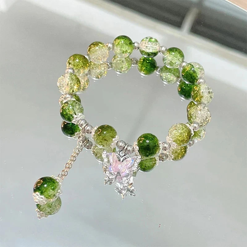Crystal Butterfly Pendant Bracelet | Colorful Glass Bead Jewelry for Women