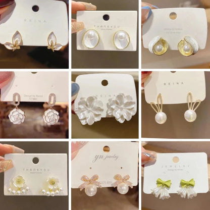 White Flower & Butterfly Dangle Earrings – Acrylic Pearl Heart Jewelry
