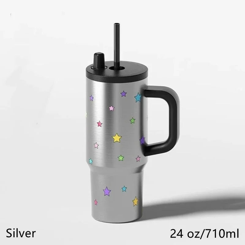 24oz Insulated Travel Mug with Handle and Straw Lid | Stainless Steel Vacuum Cup