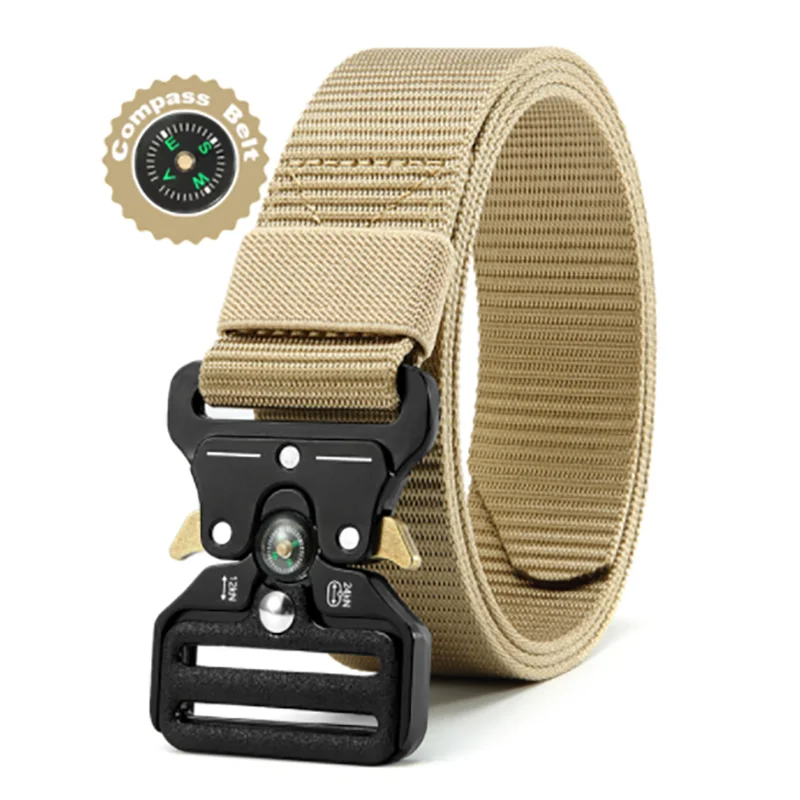 Unisex Tactical Nylon Canvas Belt with Compass, Durable Outdoor & Jeans Belt 1.5 in (3.8 cm) Wide