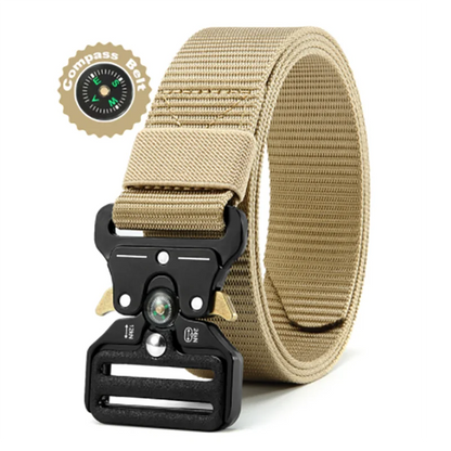 Unisex Tactical Nylon Canvas Belt with Compass, Durable Outdoor & Jeans Belt 1.5 in (3.8 cm) Wide
