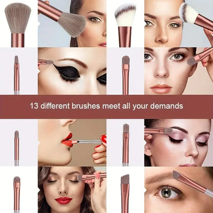 13-Piece Makeup Brush Set | Complete Eye Shadow, Concealer & Powder Brush Kit