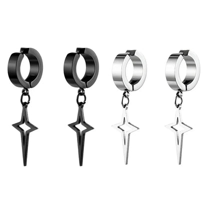 1Pair Punk Star Pendant Hoop Earrings | Clip-On Ear Cuff for Unisex