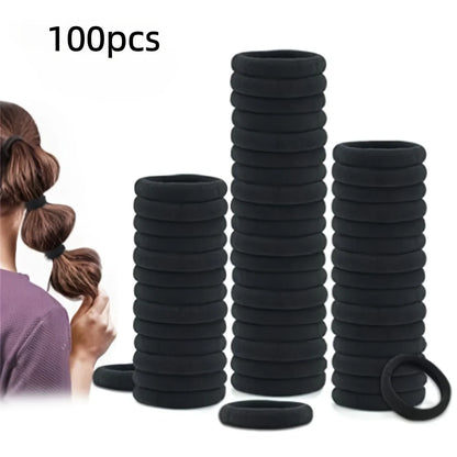 100-Pack Black Seamless Elastic Hair Ties for Women and Girls, No-Damage High Elastic Ponytail Bands