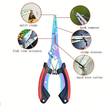 Portable Fishing Path Pliers Coated with Colored Titanium Multifunctional Fishing Pliers Gripper Stainless Steel Hook Cutter