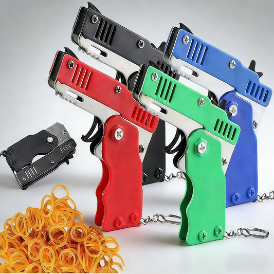 Folding Rubber Band Shooter Keychain Gun | 60-Piece Party Toy Set for Family Fun