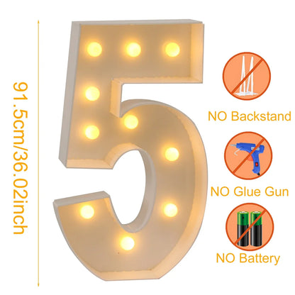 91.5cm Giant Led Light Birthday Number Figure 1st Birthday Anniversary Wedding Baby Shower Decor 30 40 50 Birthday Number Frame
