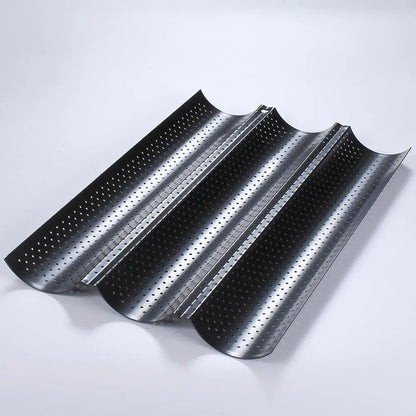 French Bread Baking Pan Nonstick Perforated Carbon Steel Baguette Pan French Bread 3/4 Wave Loaves Loaf Bake Mold Cooking Tray