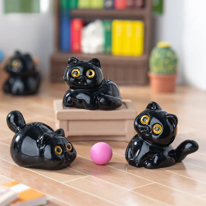 5-15Pcs Black Cat Ornament Mini Figurines Miniature Resin Cute Kitten Micro Landscape Crafts Small Ornaments Desktop Decoration