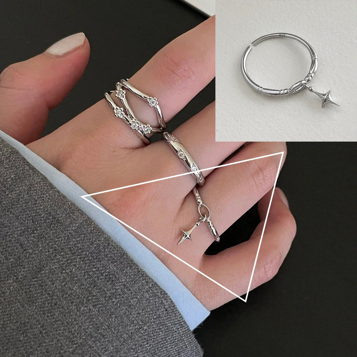 VENTFILLE 925 Sterling Silver Flower Lace Ring | Korean Fashion Adjustable CZ Ring