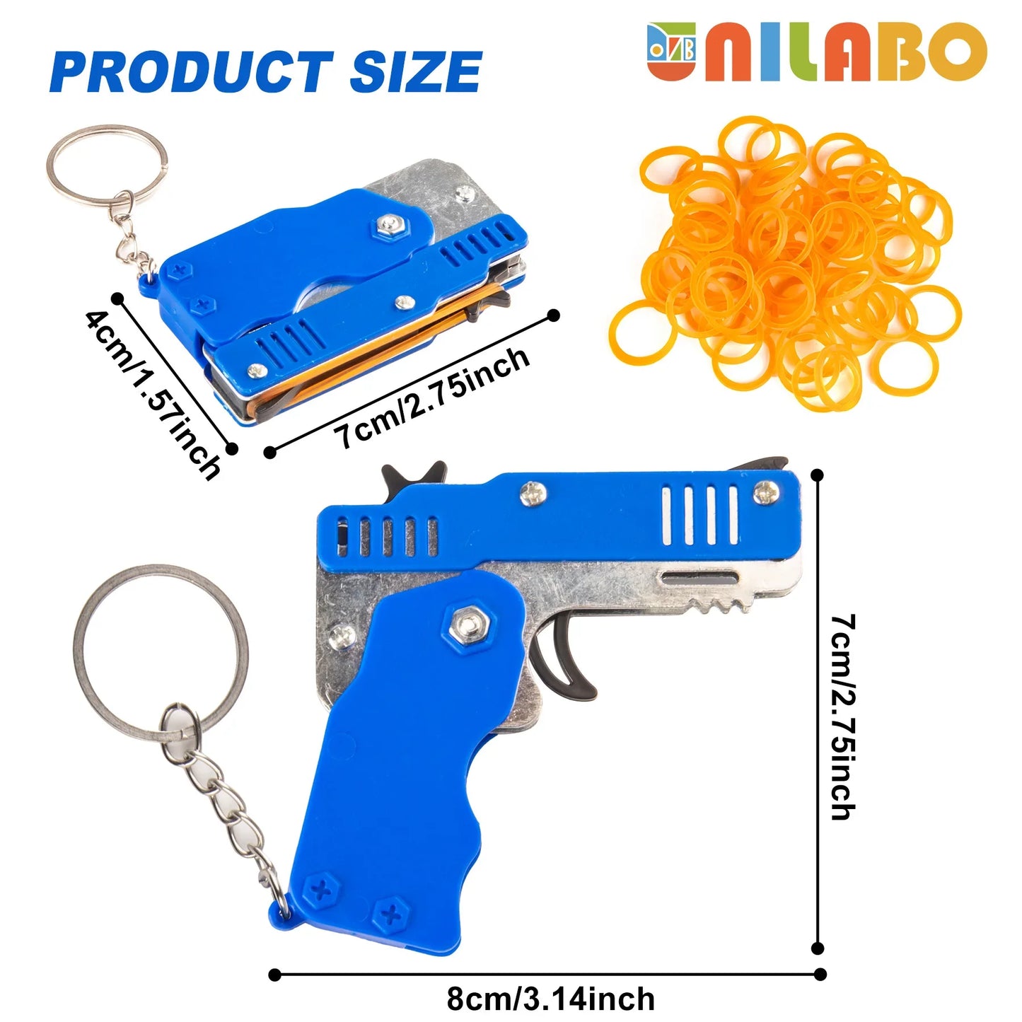 Mini Rubber Band Gun Keychain | Foldable Alloy Toy Gun with 6 Rubber Bands