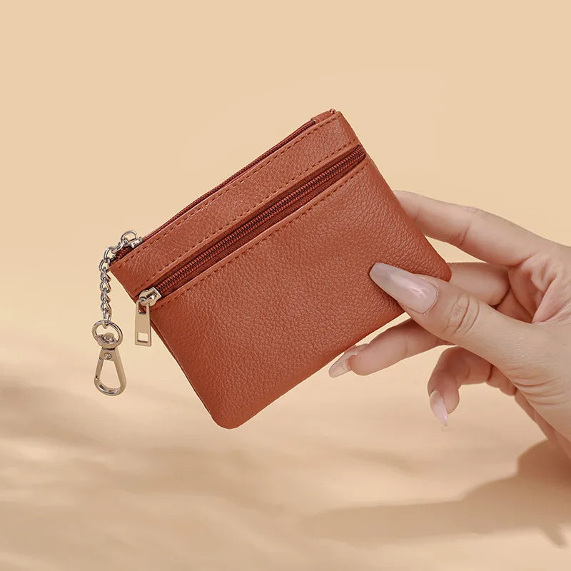 Mini Leather Card Holder Wallet | Compact Zipper Coin Purse for Women