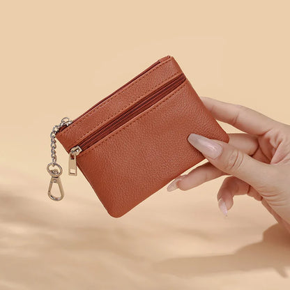 Mini Leather Card Wallet With Zipper | Compact Coin Purse for Women