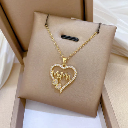 Mama Heart Pendant Necklace | Stainless Steel Crystal Choker for Women