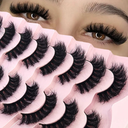 5-8 Pairs Natural Russian Striped Mink Lashes | 3D Volume Wavy False Eyelash Extensions