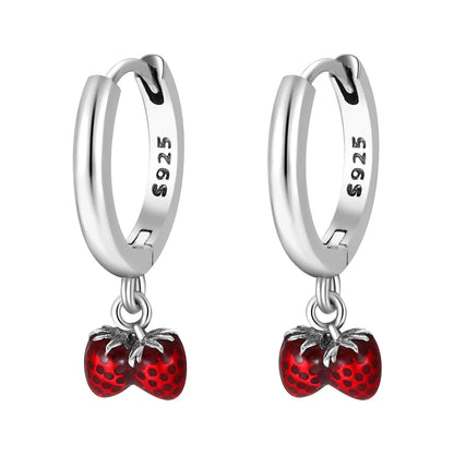 925 Sterling Silver Cherry Butterfly Shining Zircon Stud Earrings | Women's Holiday Charm Jewelry