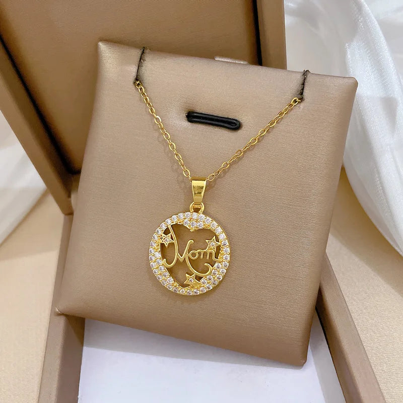 Mama Heart Pendant Necklace | Stainless Steel Crystal Choker for Women