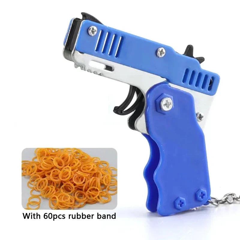 Folding Rubber Band Shooter Keychain Gun | 60-Piece Party Toy Set for Family Fun
