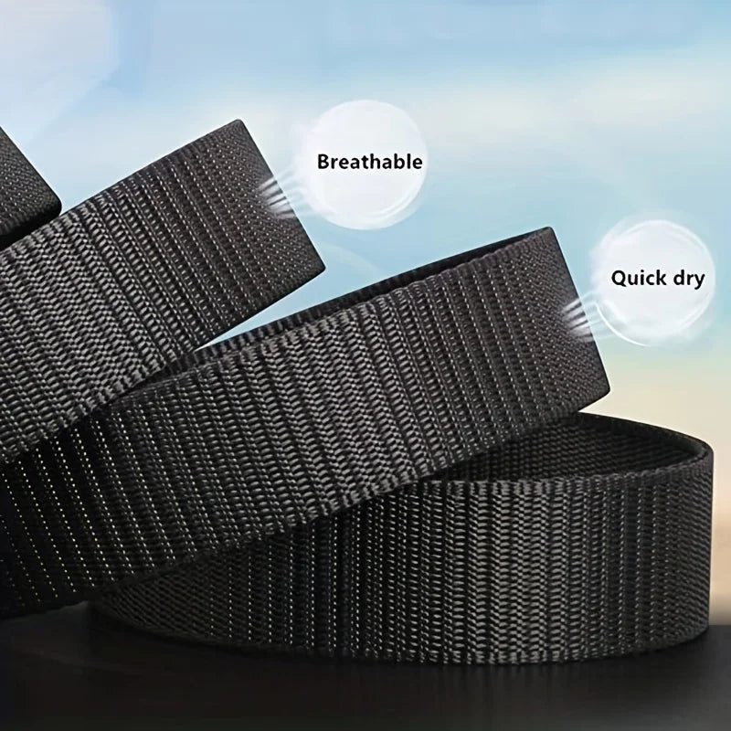 Adjustable Canvas Tactical Belt with Automatic Buckle – Non-Metal Outdoor Casual Belt (120–150 cm | 47–59 in)