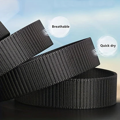 Adjustable Canvas Tactical Belt with Automatic Buckle – Non-Metal Outdoor Casual Belt (120–150 cm | 47–59 in)
