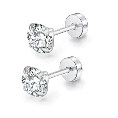 Stainless Steel Cubic Zirconia Stud Earrings | Screw-Back CZ Earrings for Women and Men
