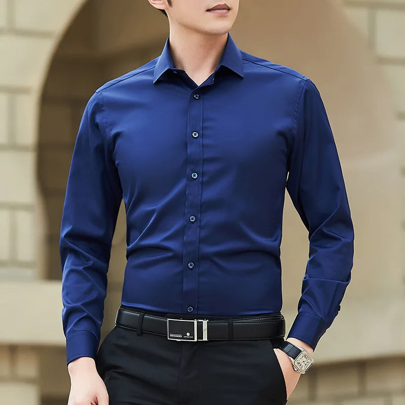 Plus Size Men’s Long Sleeve Business Shirt - Slim Fit Solid White Dress Shirt Sizes M–8XL