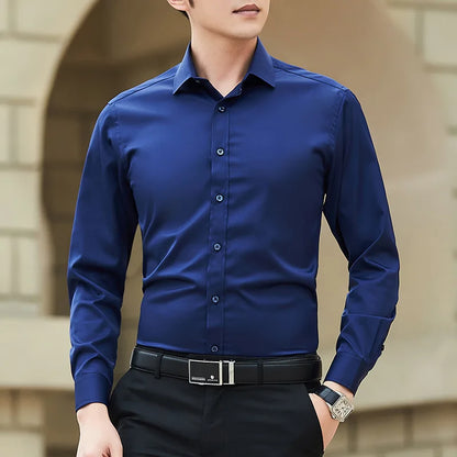 Plus Size Men’s Long Sleeve Business Shirt - Slim Fit Solid White Dress Shirt Sizes M–8XL