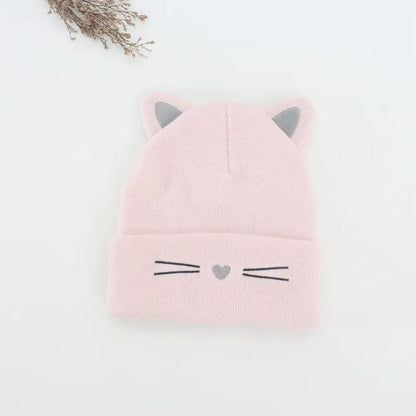 Baby Cartoon Cat Ears Knitted Hat | Warm Cotton Beanie for Toddlers