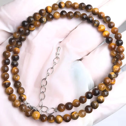 Natural Stone Bead Adjustable Necklace | Agate Opal Tigers Eye Quartz Crystal Jewelry
