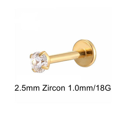 Titanium Labret Stud with Zircon Gem | Internally Threaded Body Jewelry