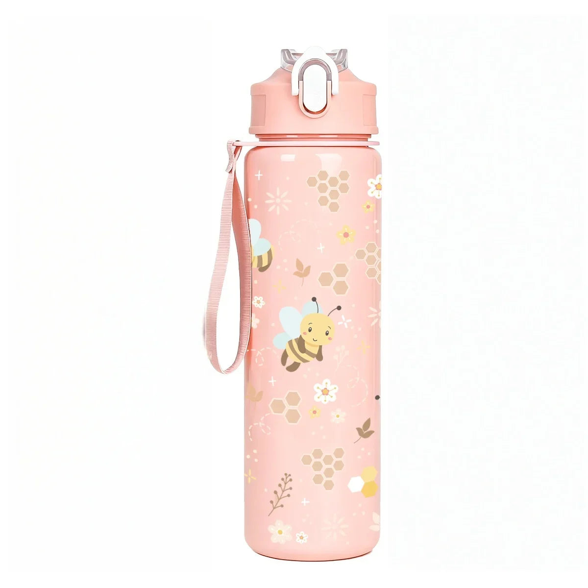 Sweet Honeycomb Bee Pattern Reusable Plastic Water Bottle | Lightweight Leakproof Flip Top Cup for Kids Girls